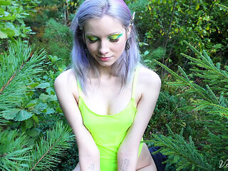 Petite Blonde Teen Vasya Sylvia Squirts Hard in Forest - Solo Dildo Fuck & Outdoor Masturbation