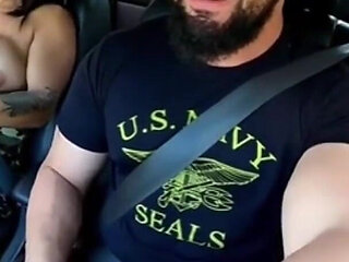 Traffic Blowjob: Exhibitionist Brunette Shows Her Tits and Sucks It All in the Car