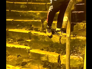 Amateur boy catches his friend pissing in the street and touches his cock