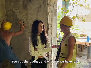 Three workers persuade a fragile inspector to fuck. Katty West service DisDiger, Falcon Al and Kit Belove