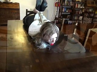Blonde hogtied on the Table