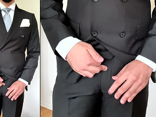 Suited Businessman Jerking off