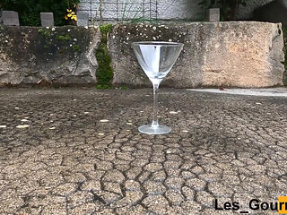 4K - MILF in High Heels and Stockings, with Big Pierced Pussy Lips Pissing in a Flute