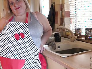 AuntJudysXXX - Your Busty BBW Wife Megan Sucks Your Cock in the Kitchen (POV)