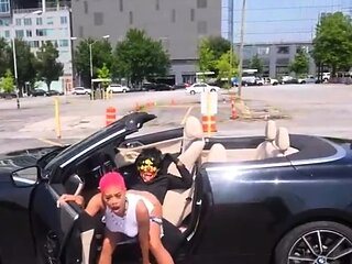 Outdoor anal solo and masturbating blonde