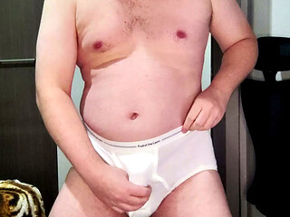 Vintage Fruit of the Loom white briefs show off, jerk off and cum