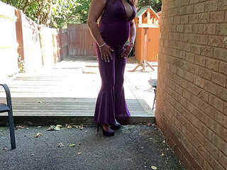 Sexy Crossdresser kellycd2022 in purple catsuit and heels