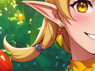 Enchanting Nude Elf Girl Enjoys Fresh Bell Pepper in a Lush Garden