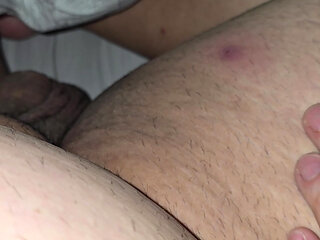 Stepmom hand slowly slip from stepson leg on his dick gave him a handjob