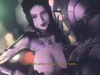 3d cartoon French fantasy - Man wields bold prowess to satisfy lusty woman in fiery