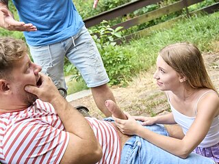 BBQ fuck, MMF style with a small tits hoe