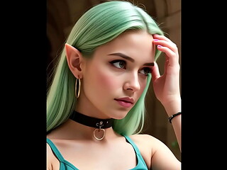 Beautiful Elf Girl with Green Hair Naked Fashion [AI]