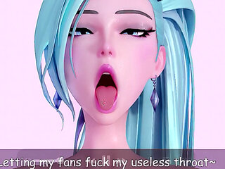 Blue Haired Slut Deepthroating a Hard Cock Like a Throat Whore