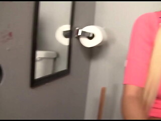 Riley Surprised By Big Dick Poking Through The Bathroom Wall, And Sucks It