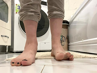 walking around in bare feet