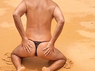 Ladysilva Crossdresser on the Beach in Panties What a Hot Ass