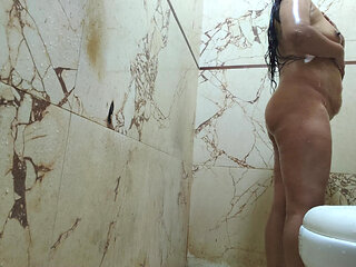 Indian Beautiful Women Home Alone Shower Show