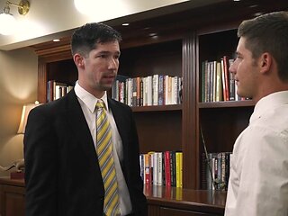 Innocent teen is in the office where he gets fucked