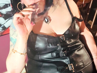 Leather & A Thick Cigar! Tina Snua Smokes A Cigar - Drifting Smoke Pantyhose