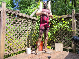 Giant fake tits crossdresser behind the scenes photo shoot jacking off