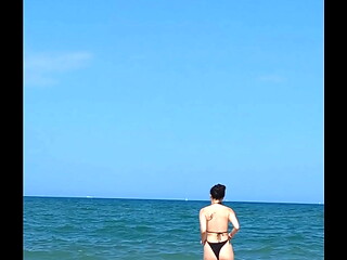 Fucking my Asian girlfriend in a tent on a public beach. I cum inside!