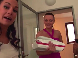 Three Slim German Lesbians Making in Wet in the Living Room