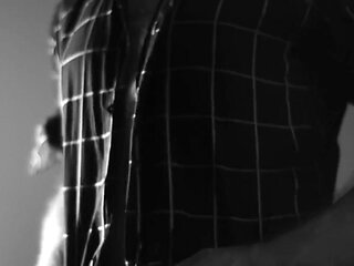 Stroking Hard Cock in Black and White with Lots of Cum