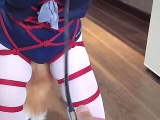 Mz31 - a Girl Tied and Suspended by a Red Rope Reaches Orgasm.