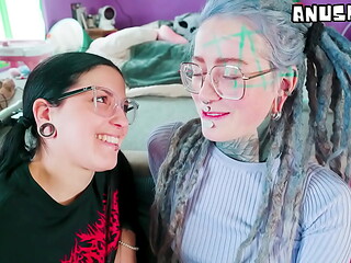 POV ANAL THREESOME with tattooed dick and thick goth babe!