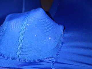 I wank and cum inside a condom while I wear my Blue Nike pro spandex underwear
