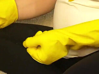 Giantess Stepsister Humiliates Tiny Stepbrother Giantess Stepsister Has a Yellow Latex Dishwashing Glove Because She