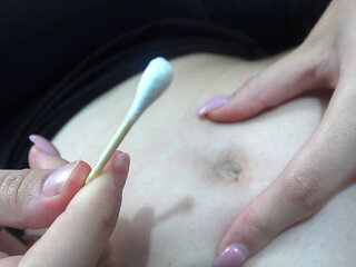 Latina Stepsister Cleaning Belly Button with a Cotton Swab and Then After Cleaning It She Starts Playing with Her Belly