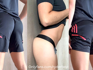 Horny Boy jerks off in tight shorts jockstrap big bulge showing Hot Twink