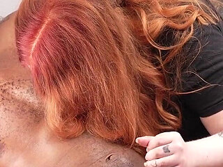 Behind the Scenes! Redhead Aussie BBW Loved Sucking His Nipples & Jerking Him off!!