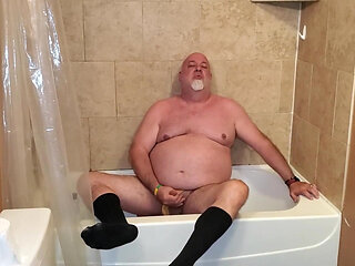 Kennie Jai Pisses and Cums on Bear, Lots of Cum!