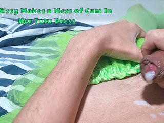 BBC Sissy Makes a Mess of Cum In Her Tutu Dress