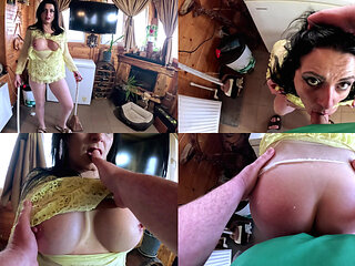 Pantyhose Ripping, POV Oral and Rough Doggy with Messy Cum on Clothes