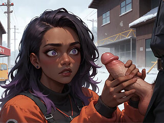 The Best Ebony Fucky-fucky on a Snowy Street! the Purple-haired Queen's Pleasure in Ebony XXX.