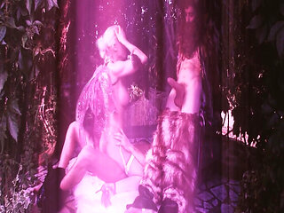 Sex Garden Scene 3 Blonde with a Big Ass in Lingerie Enjoys Two Cocks in a Threesome and a Facial