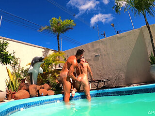 Pool Day and They Fuck Me From My Dirty Ass to My Mouth, Cum on My Face, so Much Load!! I Swallow -cam 2-