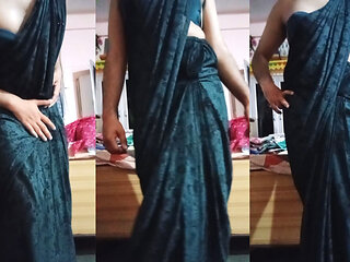 Indian Gay Crossdresser Gaurisissy Looking Hot in Black Saree