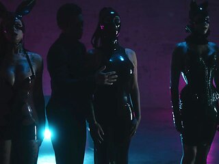 Small Hands and Joanna Angel share a steamy, latex-wearing threesome with Evelyn Claire.