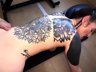 Inked slut with hairy pussy gets fucked and facialized