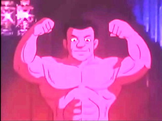 Bulky muscle guy boasting his muscles for you
