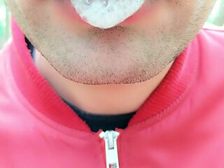 Foamy Cum Play on Lips After Being Mouth Fucked Outdoor