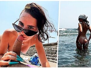 Public Blowjob On The Beach From A Big-assed Beauty