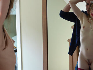 Stepdaddy, Am I Beautiful? Trying on My Stepmom's Clothes, I Let My Stepfather Rub Against My Pussy and Fuck My Mouth!