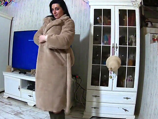 Naked in My Fur Coat, Deep Blowjob, Doggy Fuck and Cum on Satin Lining