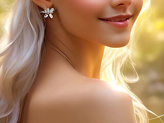 Nude Beauty Holding Daisy with Sunlit Gold Diamond Jewelry Artistic Ai Slideshow