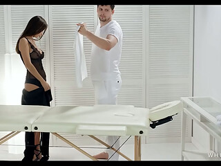 Stunning Brunette Undresses and Lies Down for an Intimate Oily Rubdown